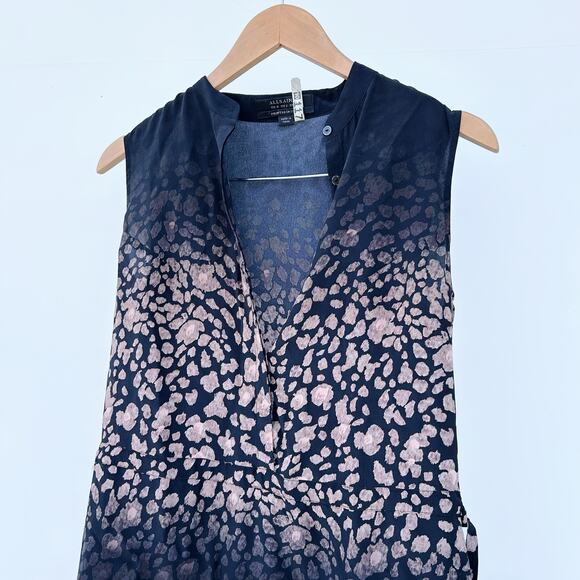 AllSaints Leopard Silk Mini Dress Black Ruffle Tiered Tank Style 2 Short - Picture 5 of 7